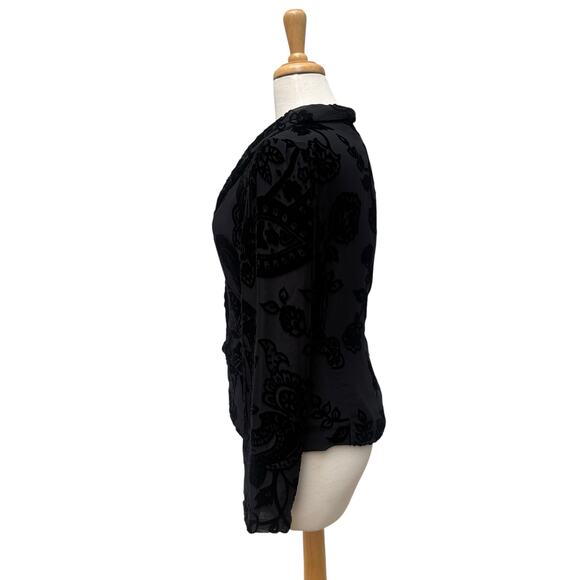 ECI Top Sz 8 Black Silk Velvet Burnout Jacket Floral 2 Button Y2K Whimsigoth - Picture 5 of 14